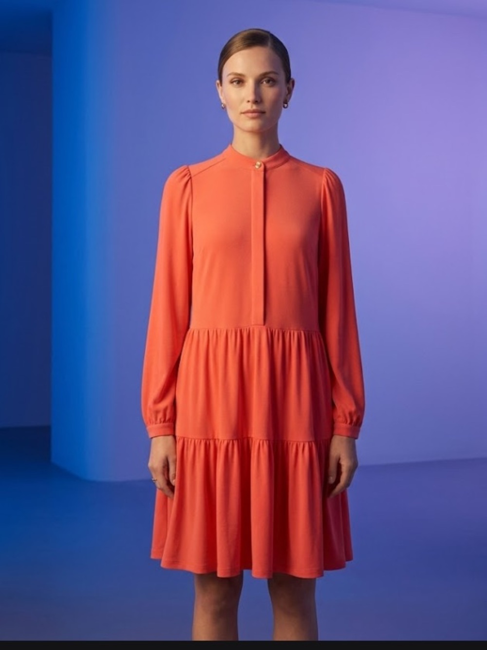 Tommy Hilfiger Coral Long-Sleeve Tiered Dress